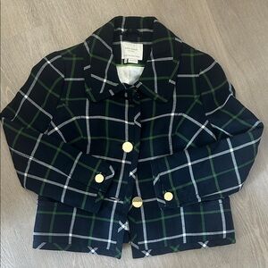 Kate Spade Navy and Green Plaid Lady Jacket Blazer with Gold Buttons